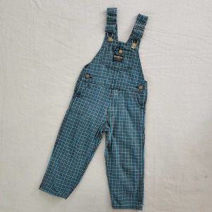 Vintage Oshkosh Distressed Plaid Overalls 3t